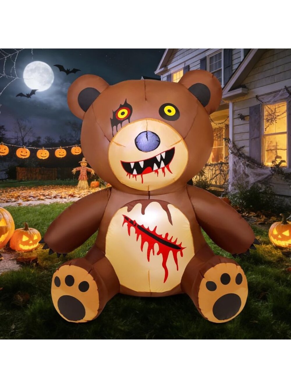 5FT Halloween Inflatable Teddy Bear Yard Decor with LED Lights for Spooky